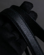 "BVLGARI" Horizontal form engraved logo leather bag