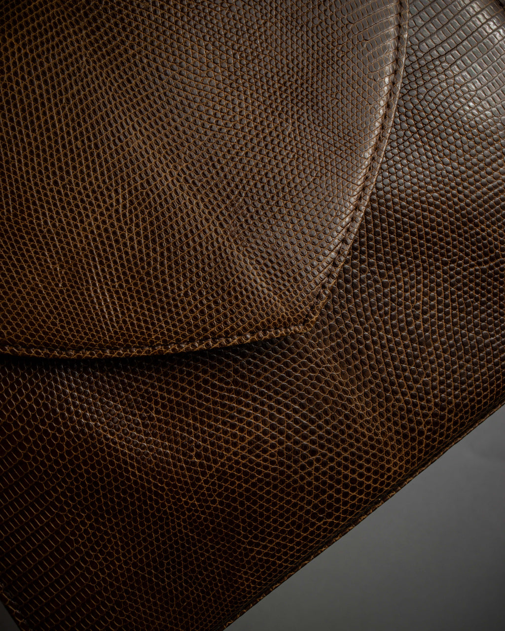 "YVES SAINT LAURENT" Flap design lizard embossed leather hand bag