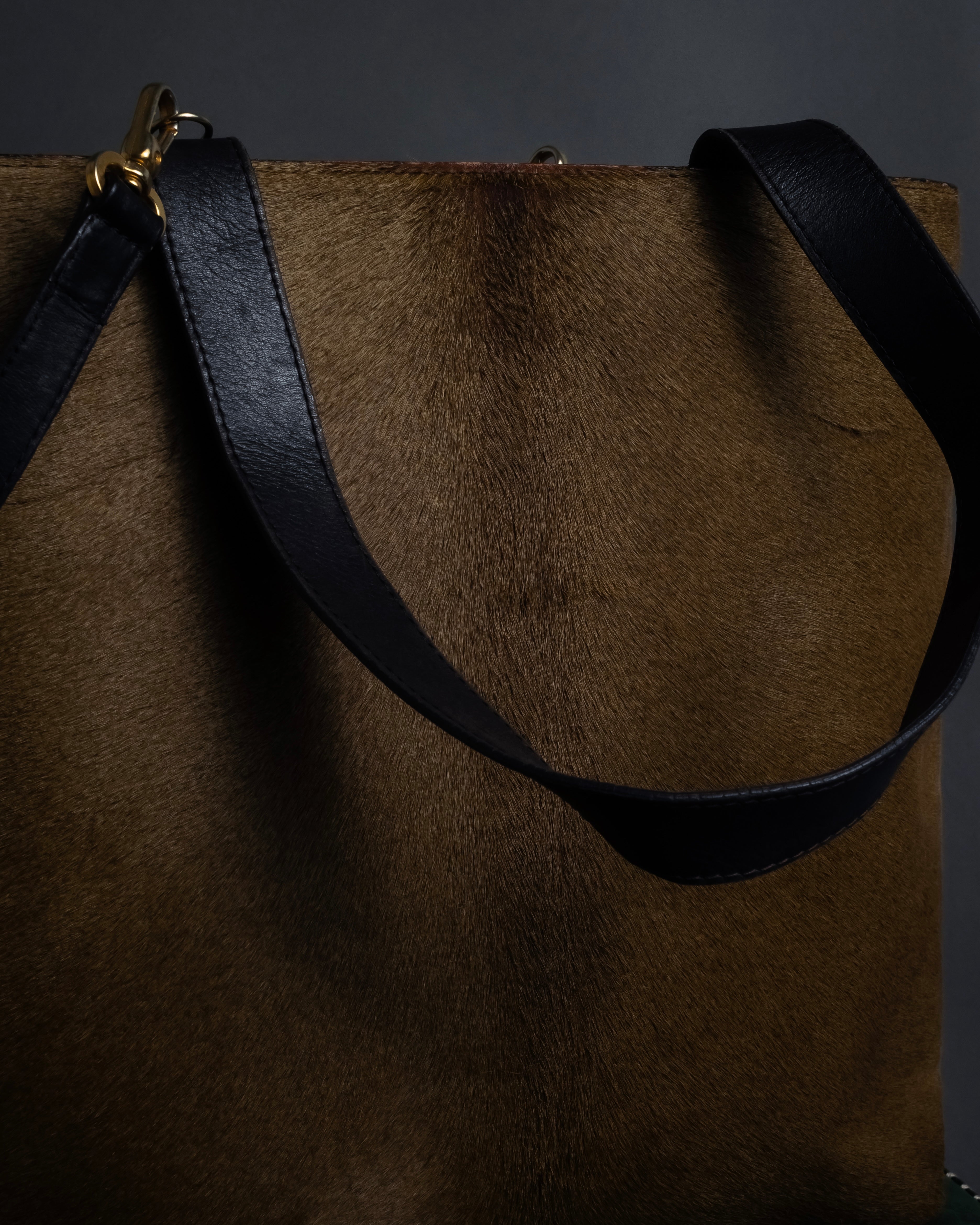 "YVES SAINT LAURENT" Hand-stitched design hair calf leather tote bag