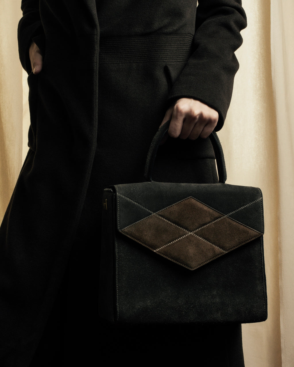 "CELINE" Losange design suede combination bag