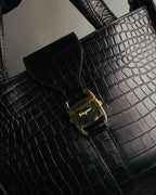 "Salvatore Ferragamo" 90's-00's Croc embossed leather shoulder bag
