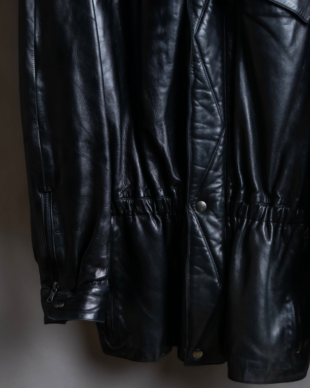 "Claude Montana" Drawcord detail stand-up collar leather blouson