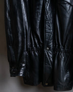 "Claude Montana" Drawcord detail stand-up collar leather blouson