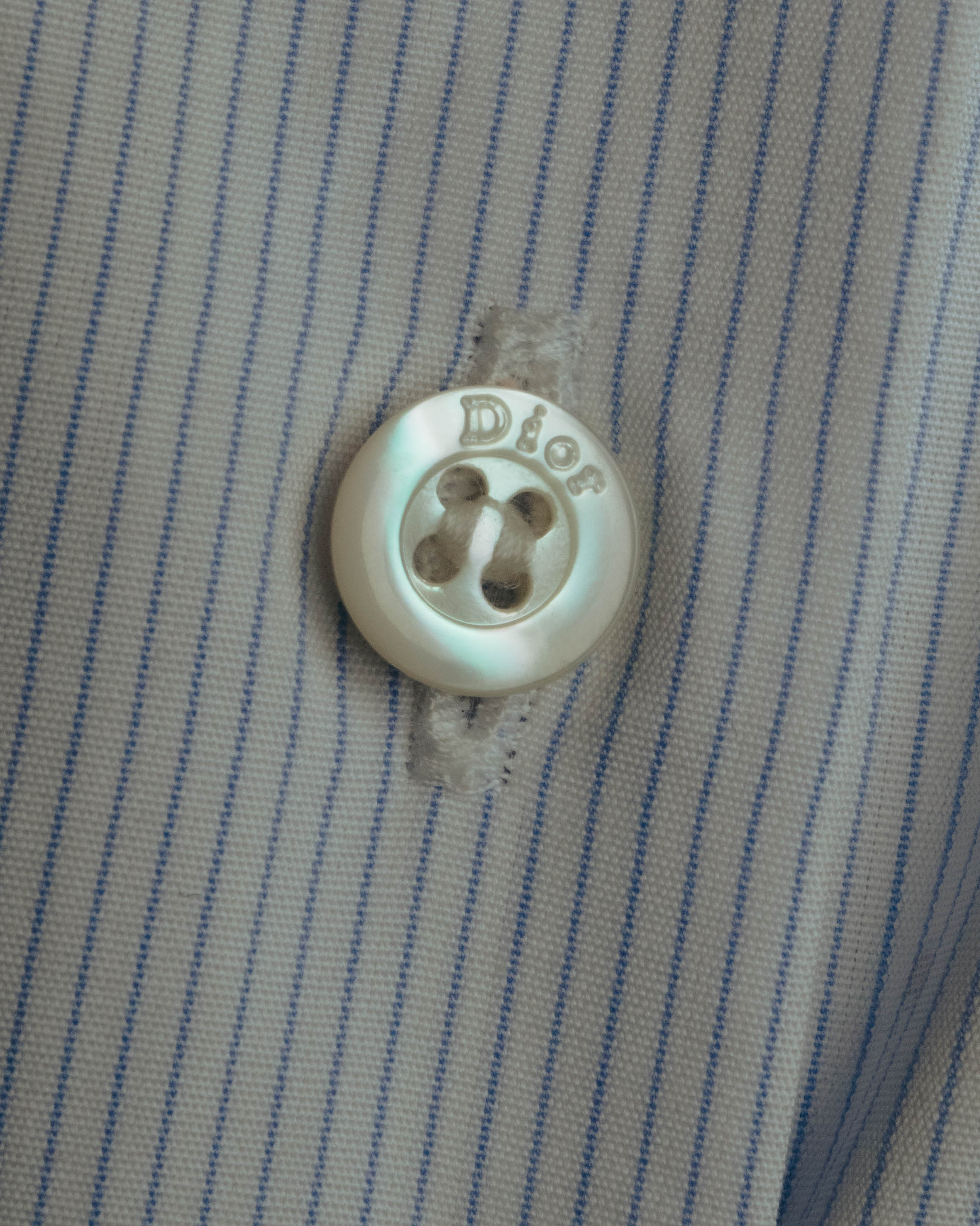 -SPECIAL- "Christian Dior" 00's-10's Embellished shield crest striped ruched sleeve shirt