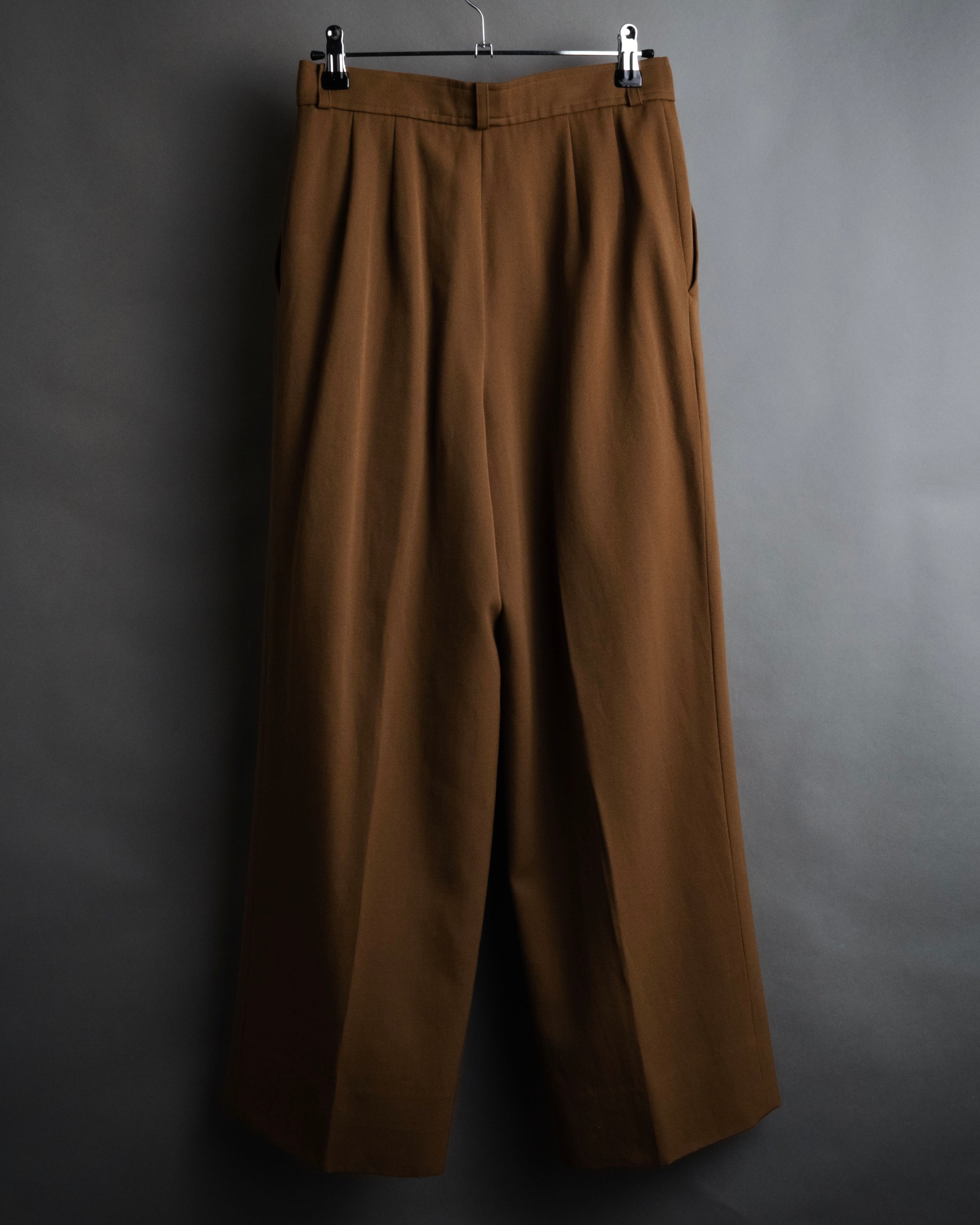 美品✨ 80s 90s イヴサンローラン リネンスラックスパンツ ブラウン YVES SAINT LAURENT (イヴサンローラン) - ツータック ワイドパンツ