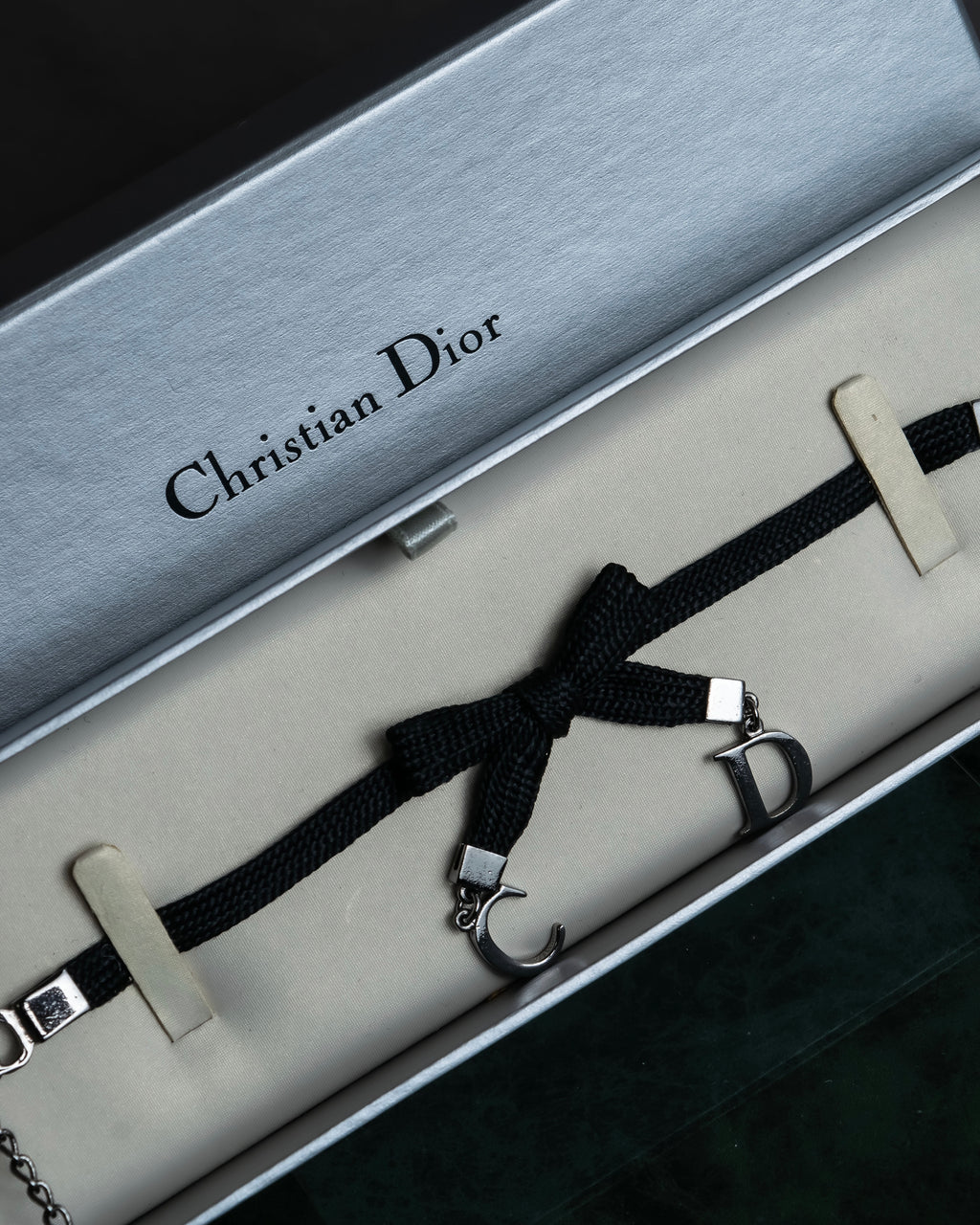 "Christian Dior" Logo design charm ribbon tie bracelet