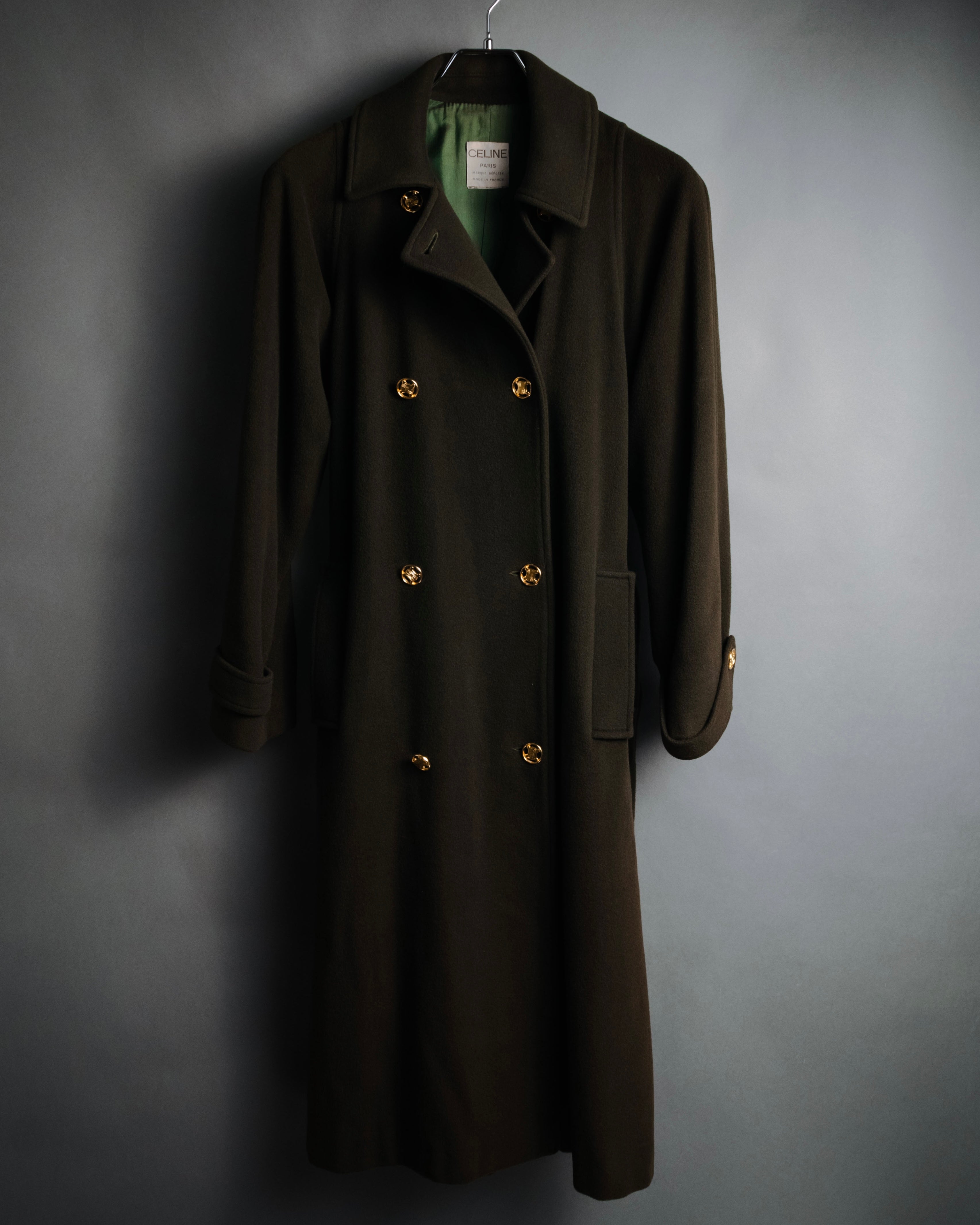 –SPECIAL– "CELINE" 80’s-90’s Triomphe button double breasted long coat