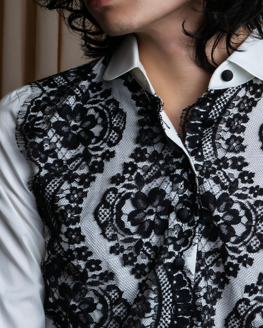 "Dolce &amp; Gabbana" Flower engraved lace design shape fit shirt