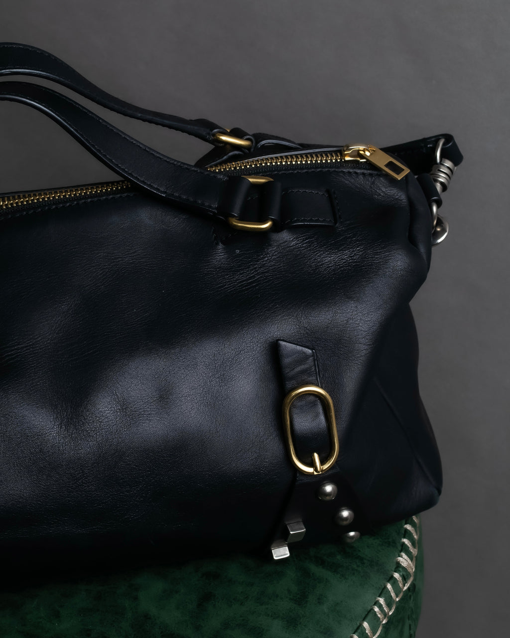 "CELINE" Various studs horizontal leather 2way bag