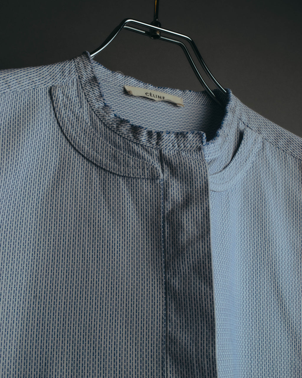 "CÉLINE" 10's Textured cotton collarless tunic shirt
