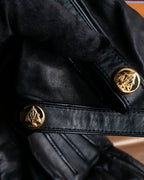 "GUCCI" Gold metal button design long leather gloves