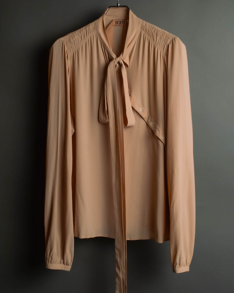 "N°21" 2020's Asymmetric bow tie acetate silk blouse