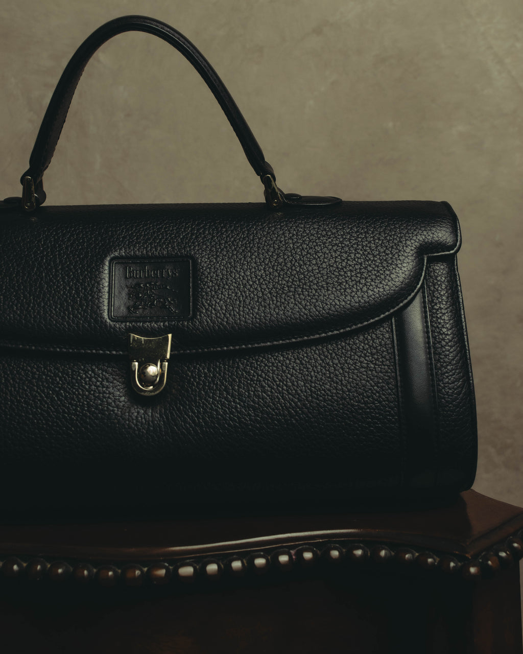 "Burberrys" 80's-90's Classic black leather top-handle handbag