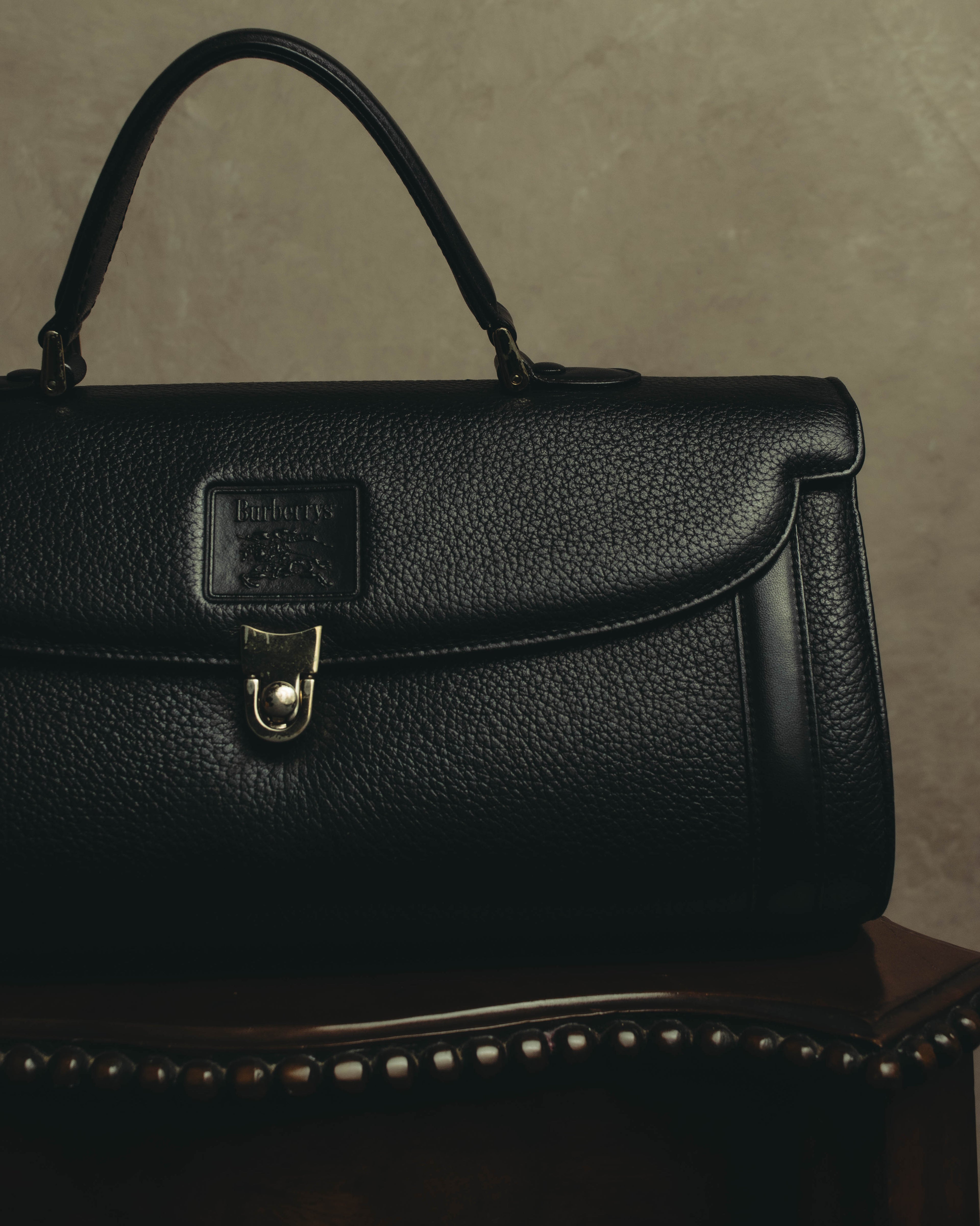 "Burberrys" 80's-90's Classic black leather top-handle handbag