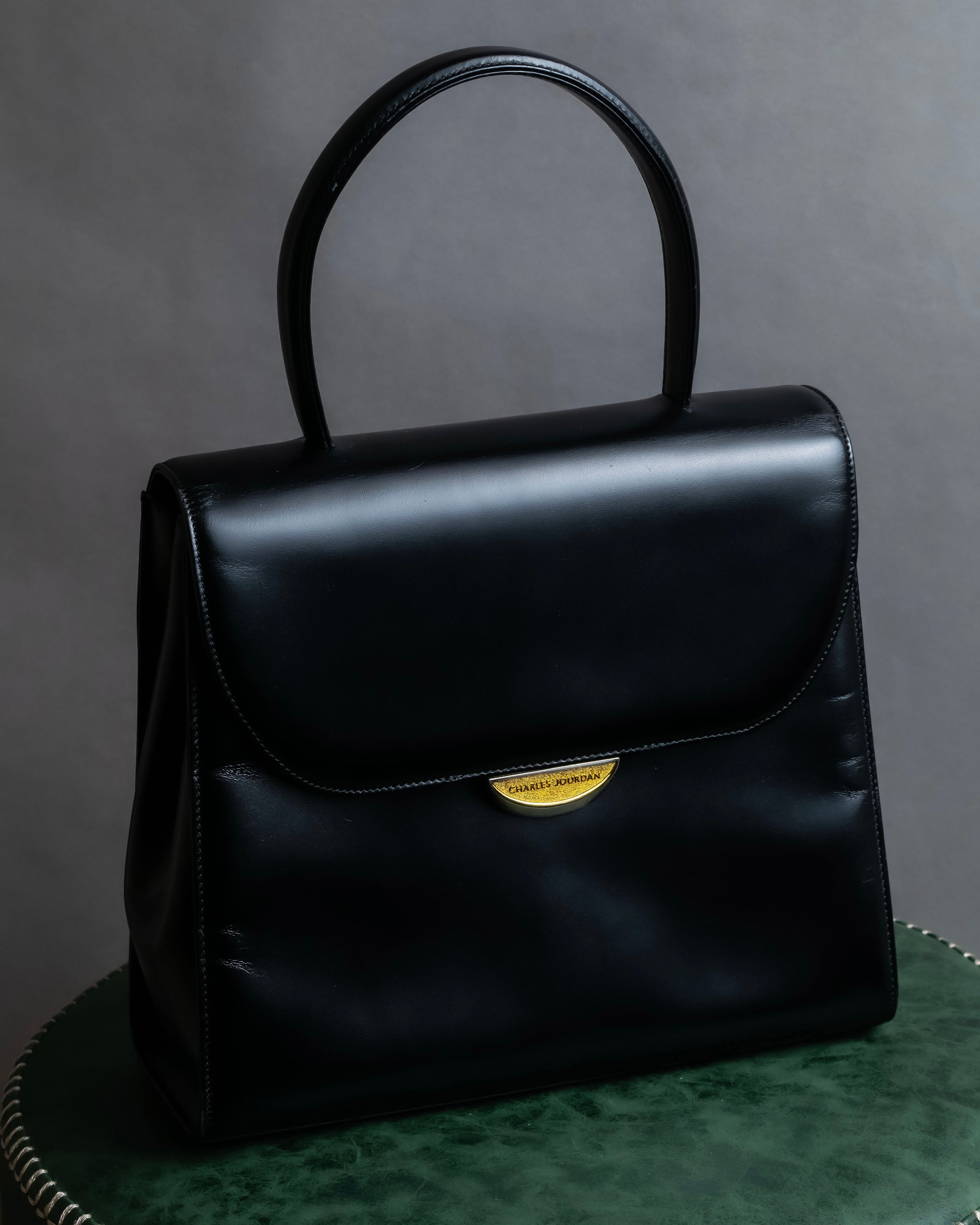 "Charles Jourdan" Logo half-moon metal plate design leather hand bag