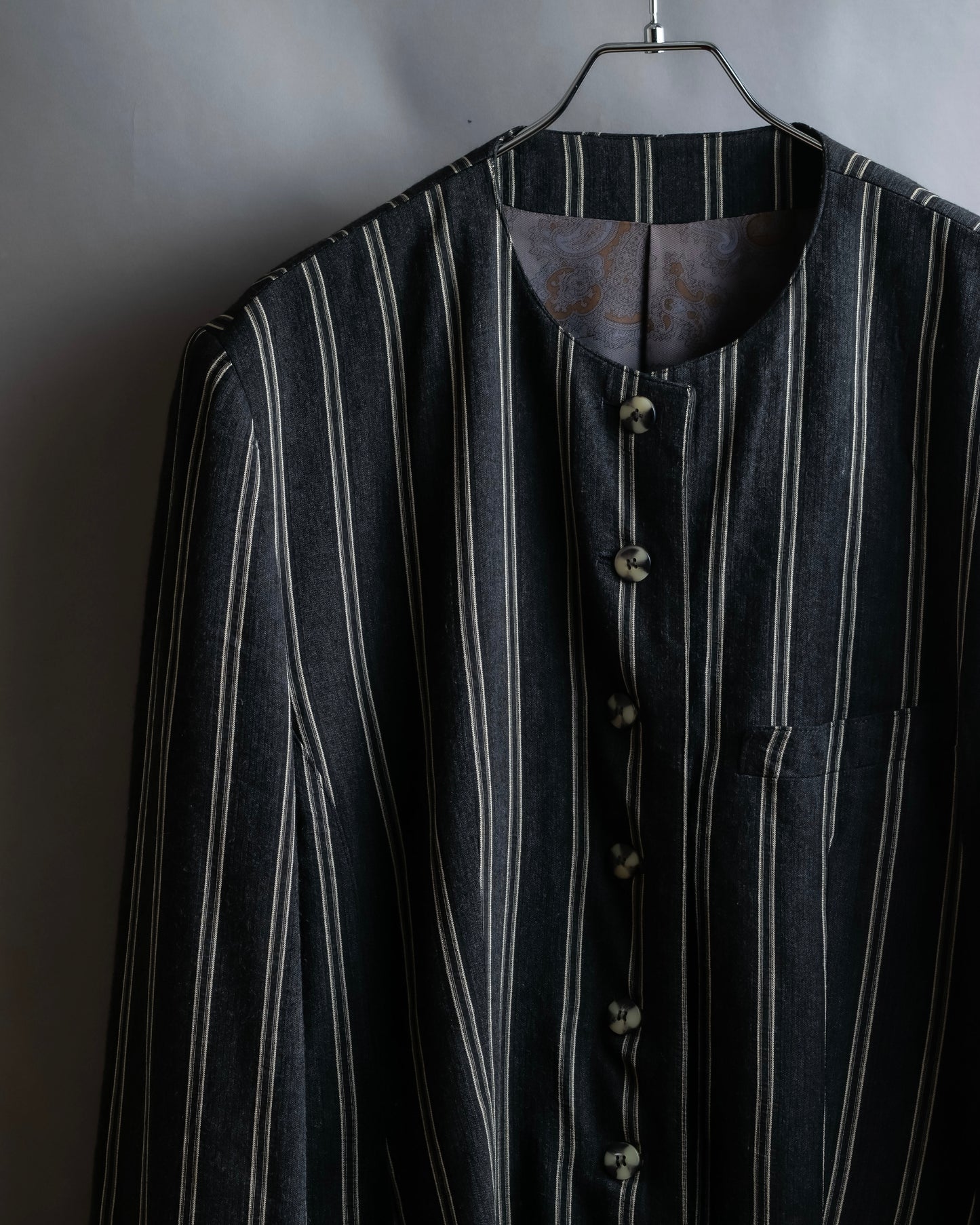 "Vintage multi stripe collarless jacket"