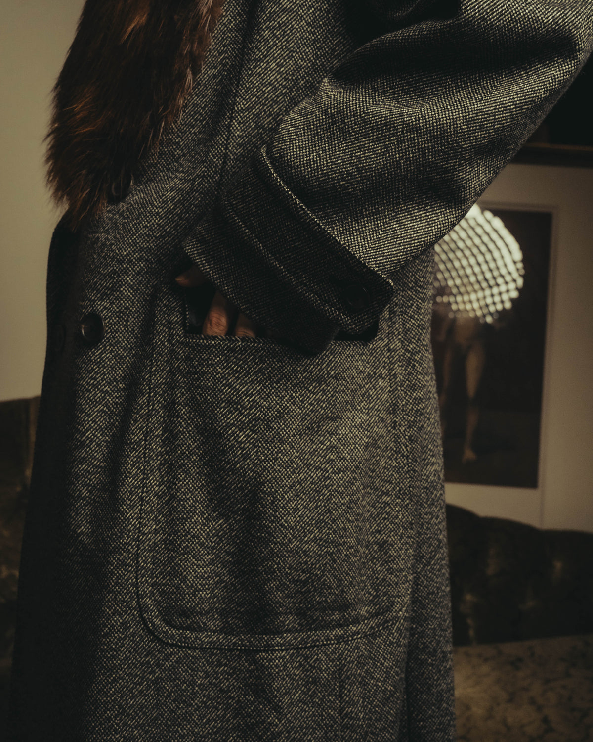 -SPECIAL- "GUCCI" 00's-10's Luxurious beaver fur-collar wool overcoat