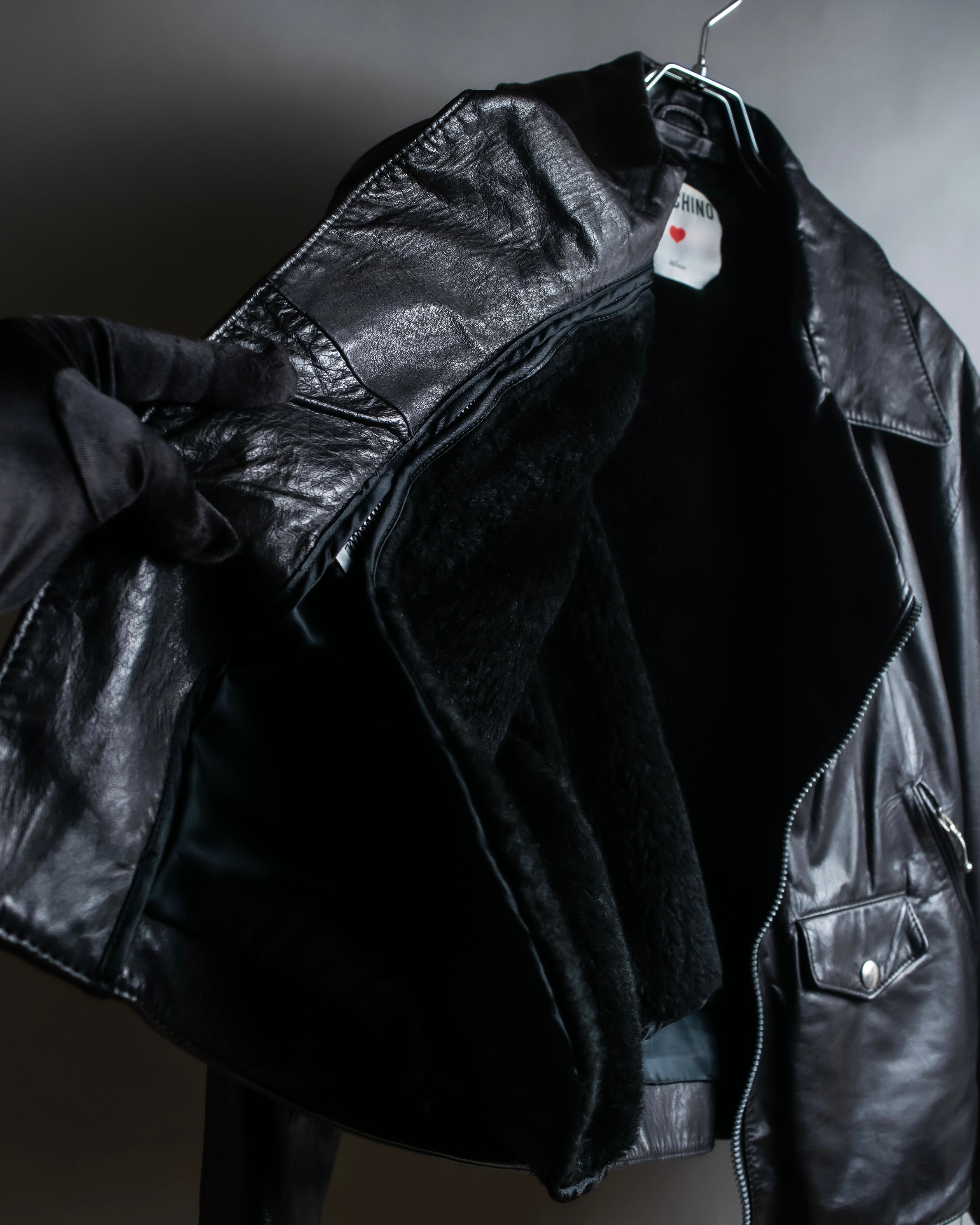 "MOSCHINO" Box silhouette leather double rider jacket