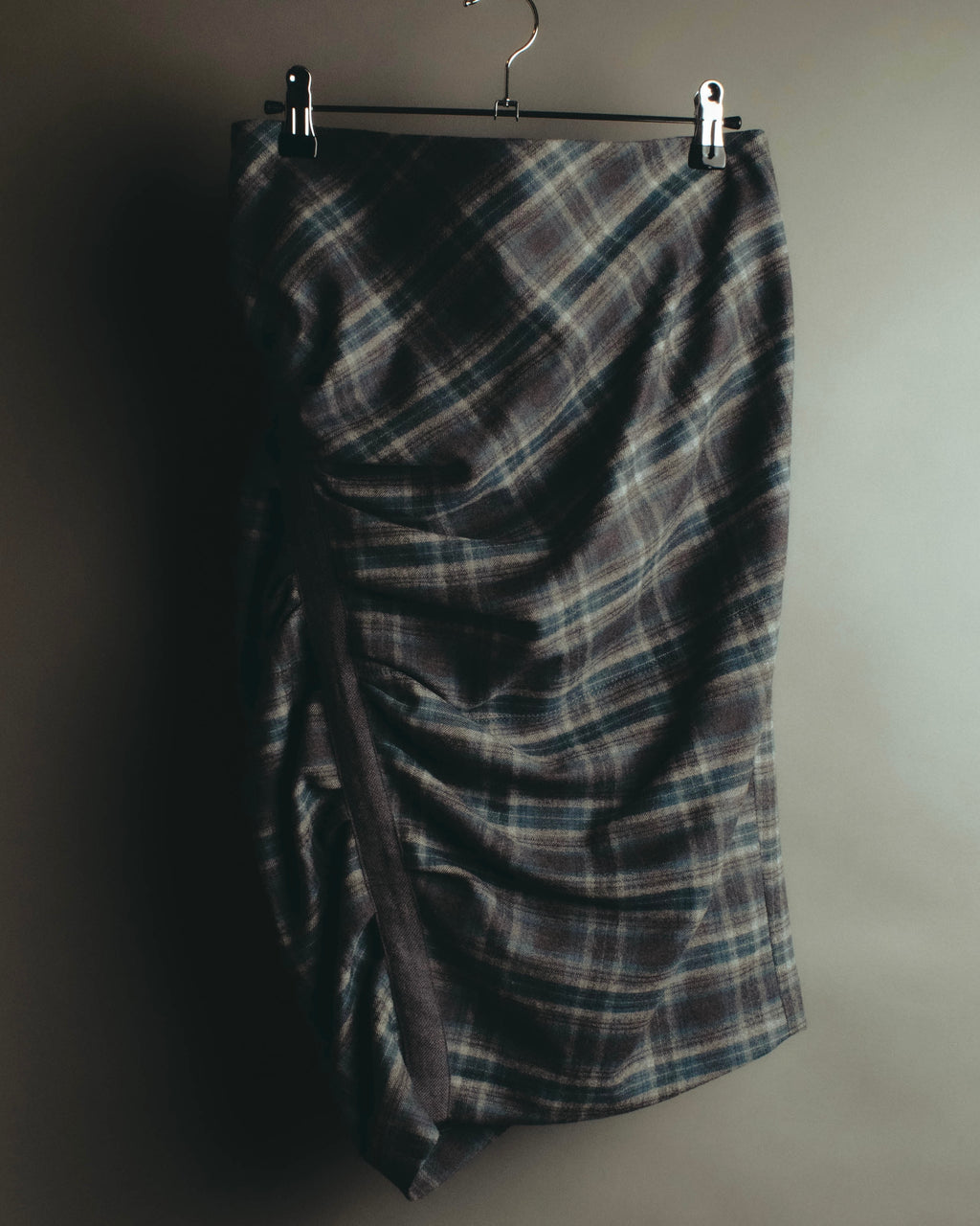 "BRUNELLO CUCINELLI" Late 90's-early 10's Soft wool plaid draped skirt