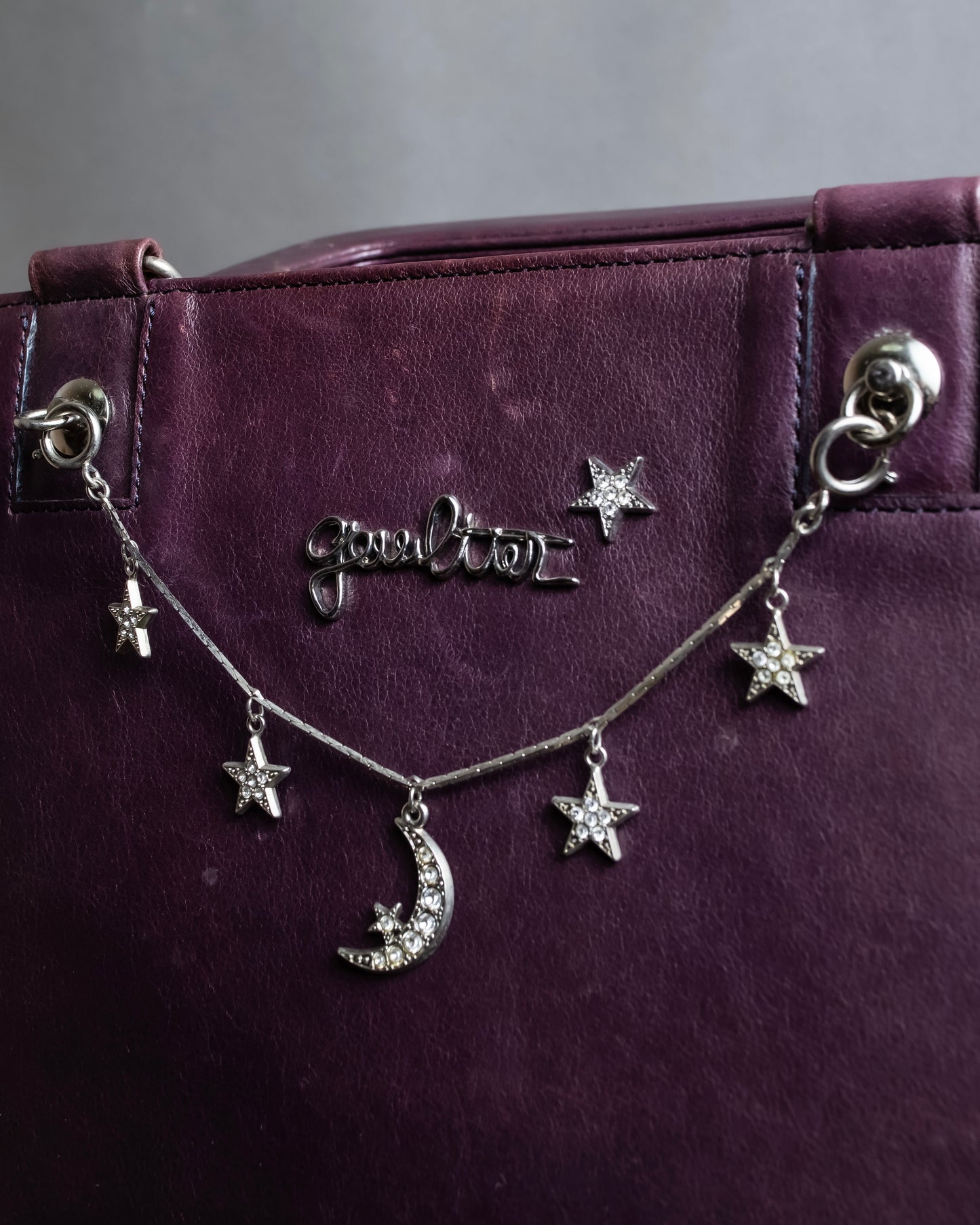 "JEAN PAUL GAULTIER" Horizontal star＆moon chain design purple leather bag