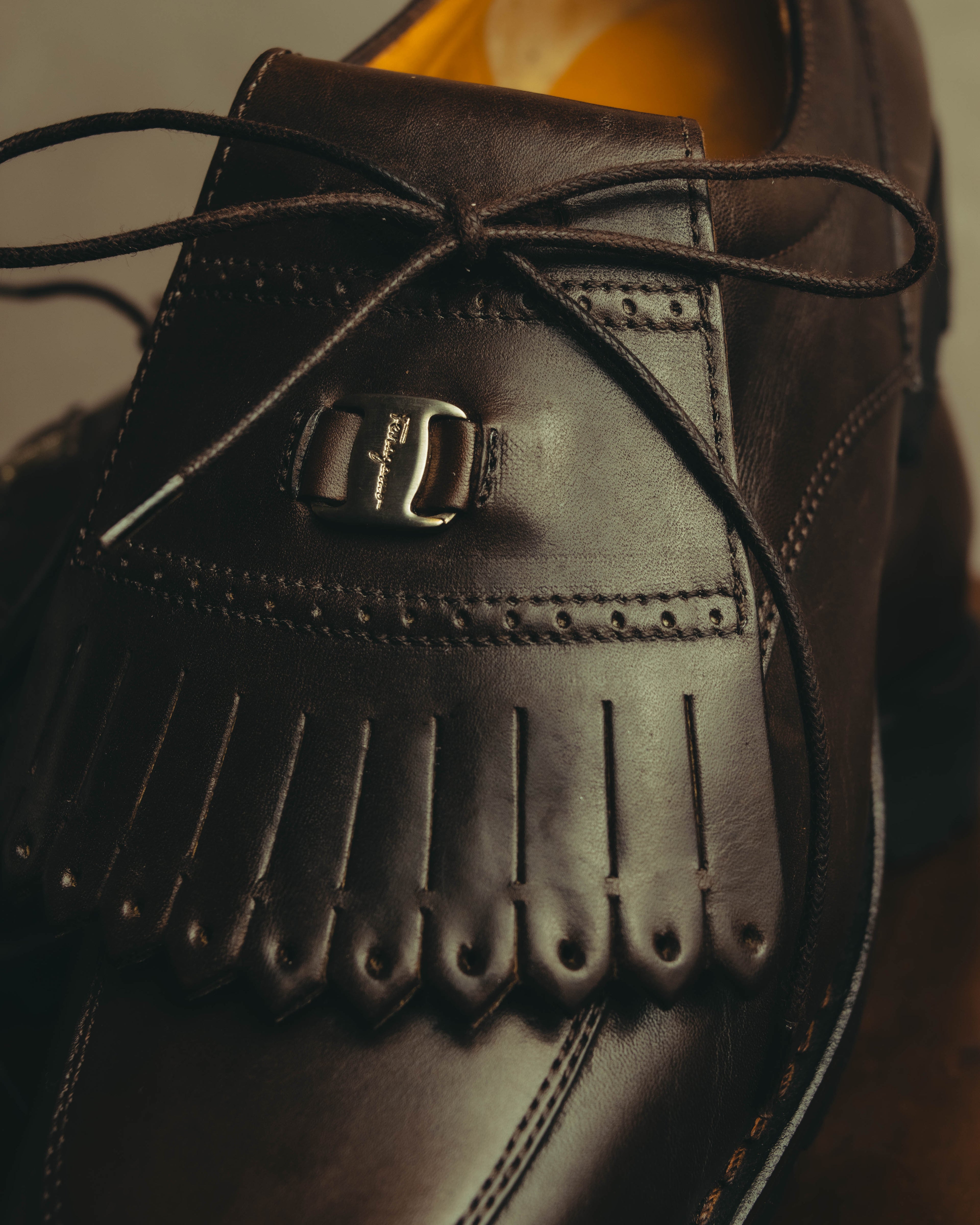 "Salvatore Ferragamo" 90's-00's Kiltie fringe leather derby shoes