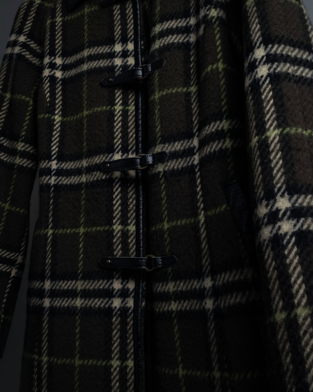 "BURBERRY" Leather switching design check tweed coat