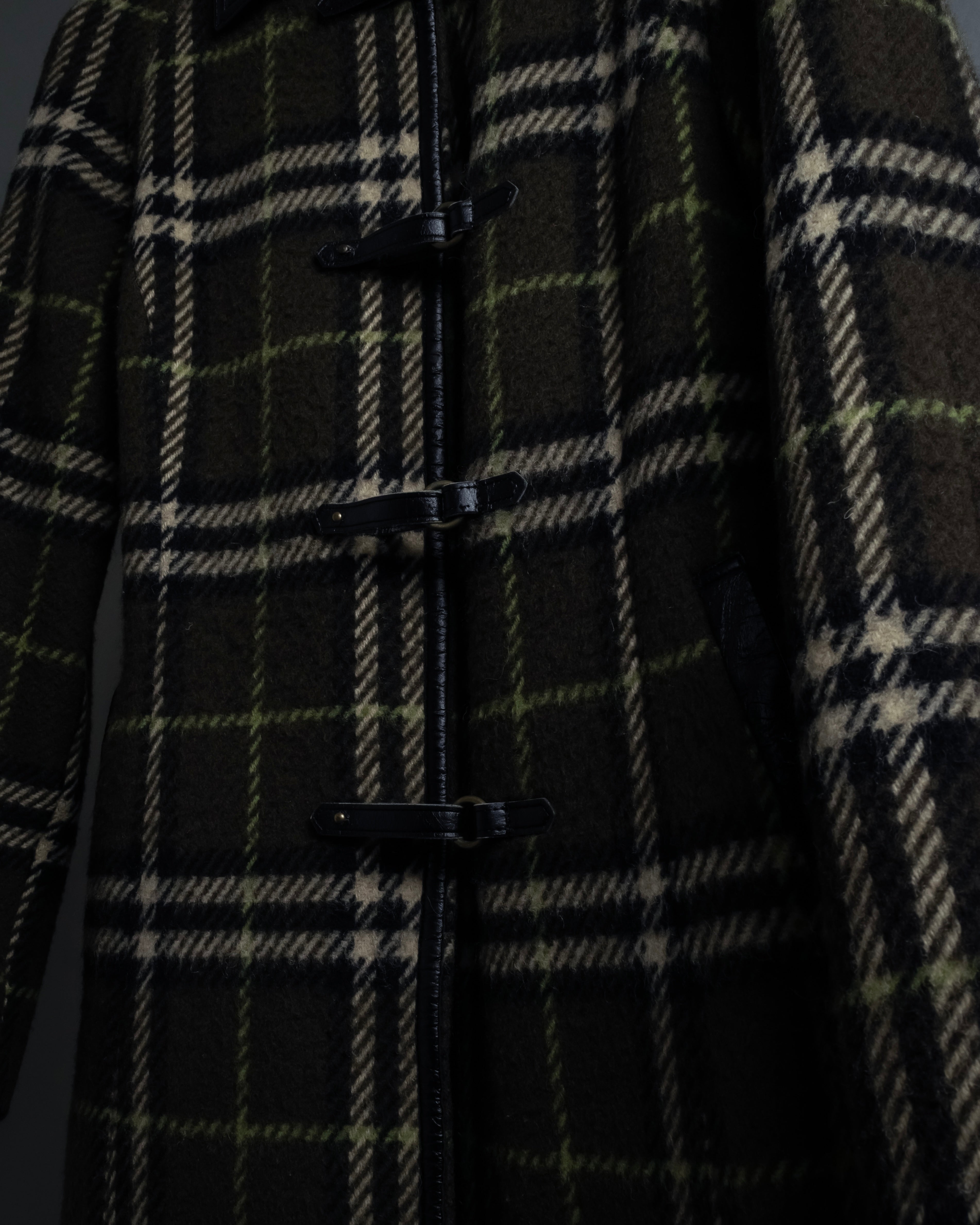 "BURBERRY" Leather switching design check tweed coat