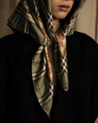"BURBERRYS" Rose motif layered check pattern silk scarf