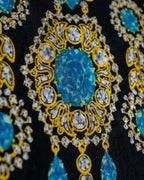 "Cartier" Gemstone brooch motif silk square scarf