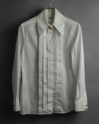 "CHANEL" Gold button design pleated white shirt
