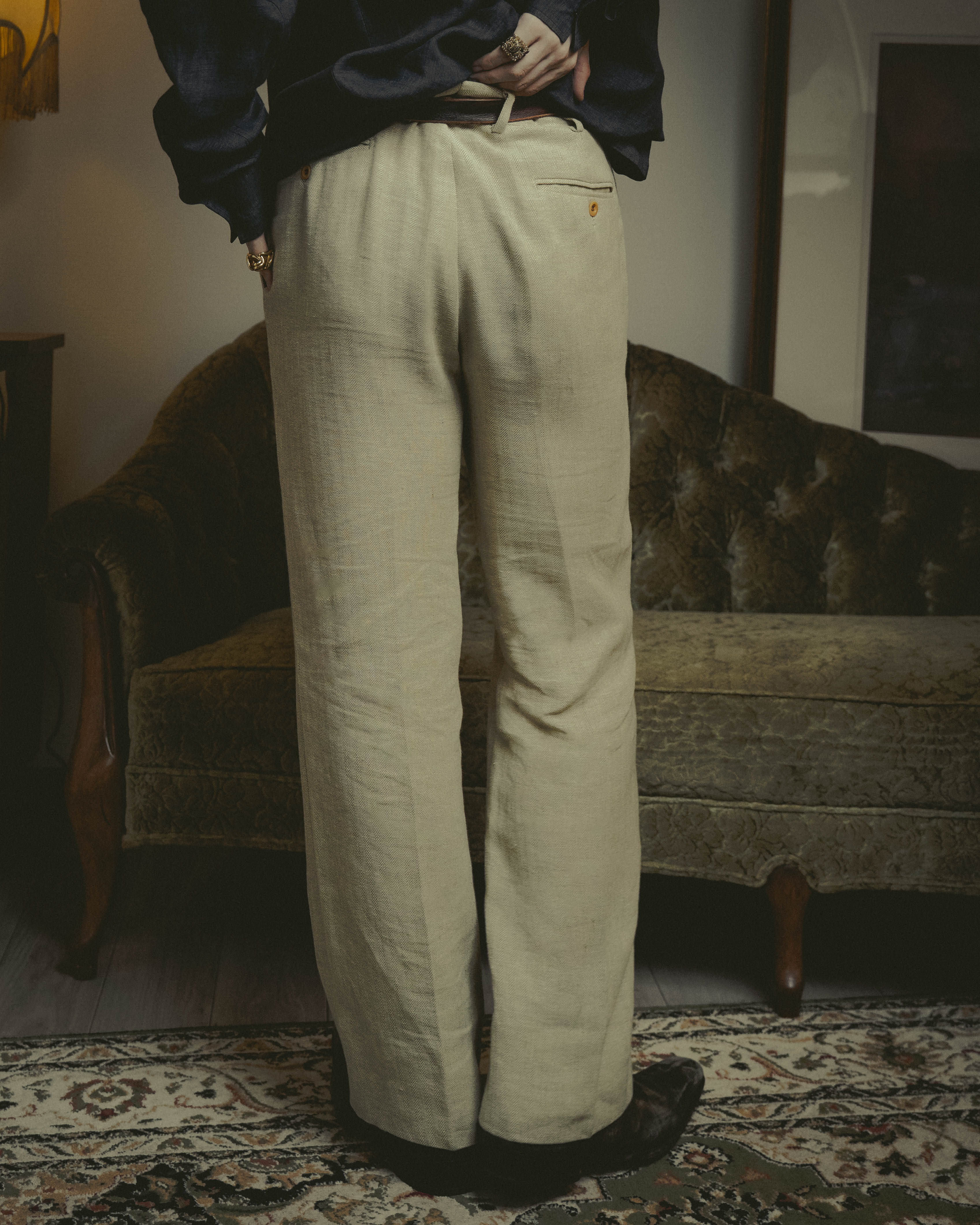 -SPECIAL- “HERMES” 80’s-90’s Herringbone linen suit set