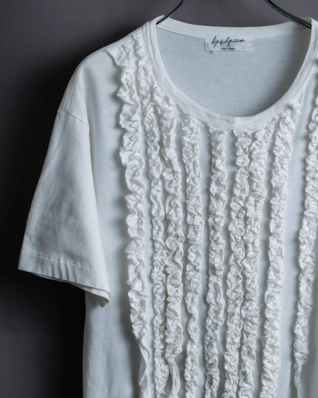 "Yohji Yamamoto POUR HOMME" Long ruffle design soft cotton T-shirt