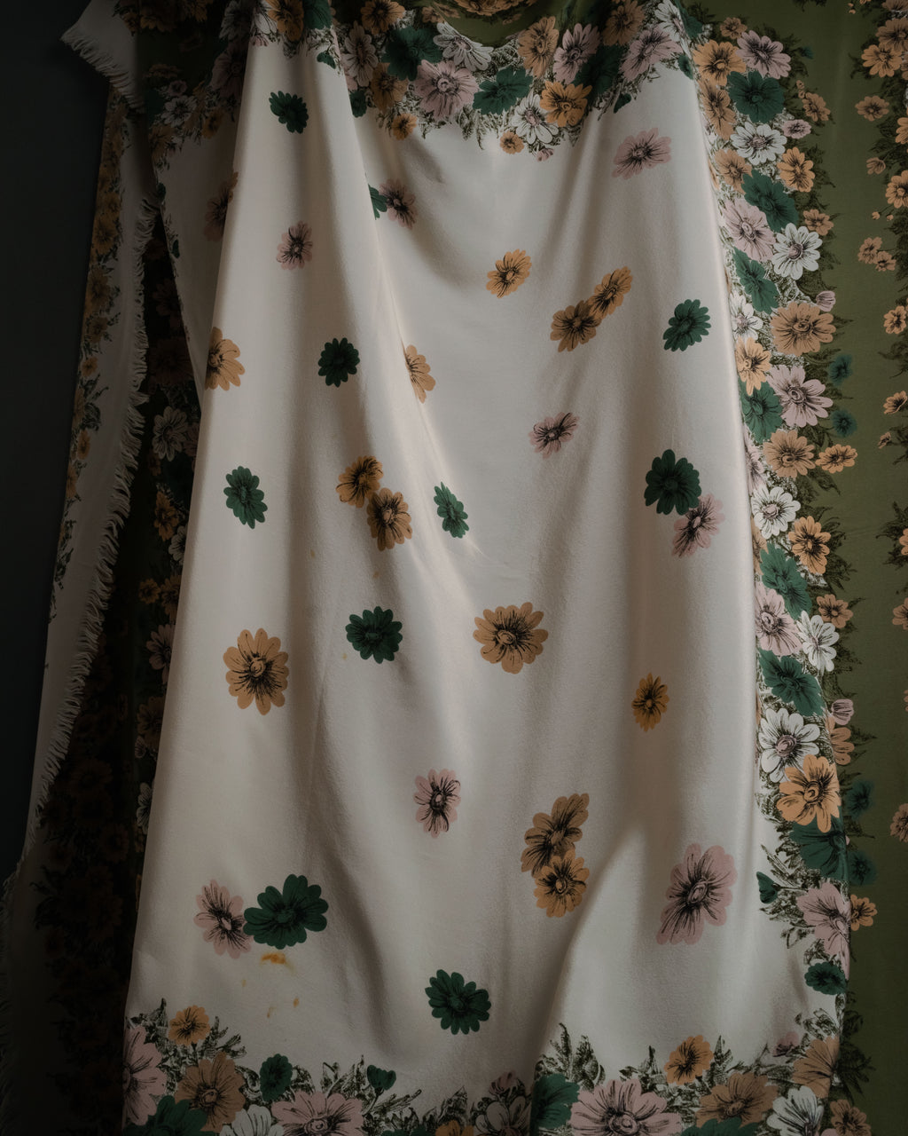 “Salvatore Ferragamo” 90’s Botanical fringe shawl