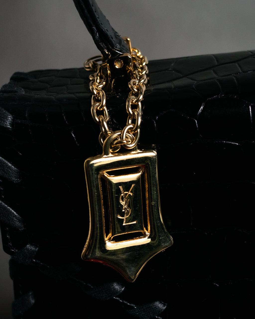 "Yves Saint Laurent" 90’s croc embossed whipstitch trapeze handbag