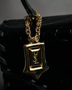 "Yves Saint Laurent" 90’s croc embossed whipstitch trapeze handbag