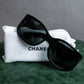 "CHANEL" Rhinestone & Coco mark engraved black lens sunglasses