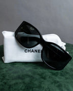 "CHANEL" Rhinestone &amp; Coco mark engraved black lens sunglasses