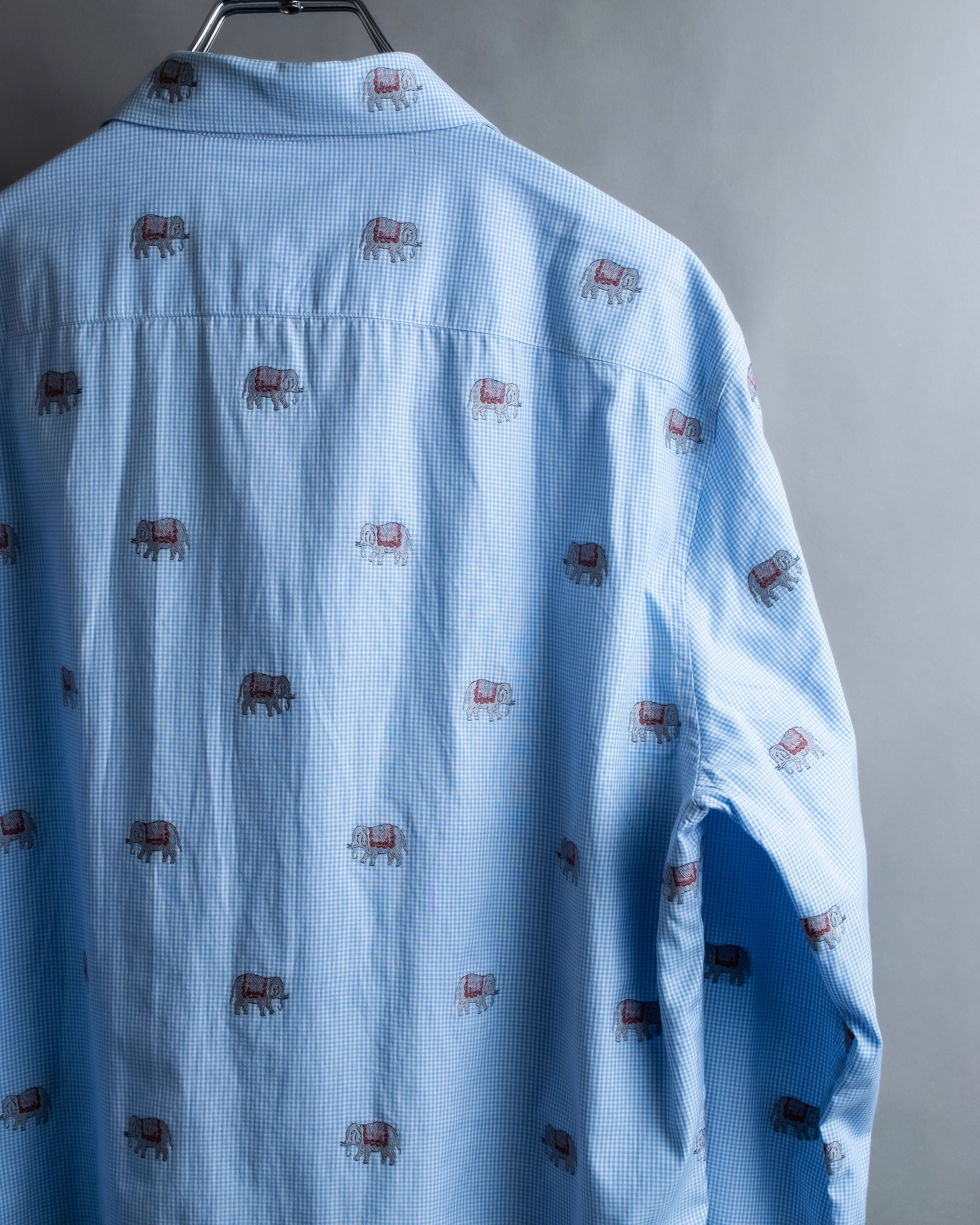 "GUCCI" Michele period elephant pattern sax blue color shirt