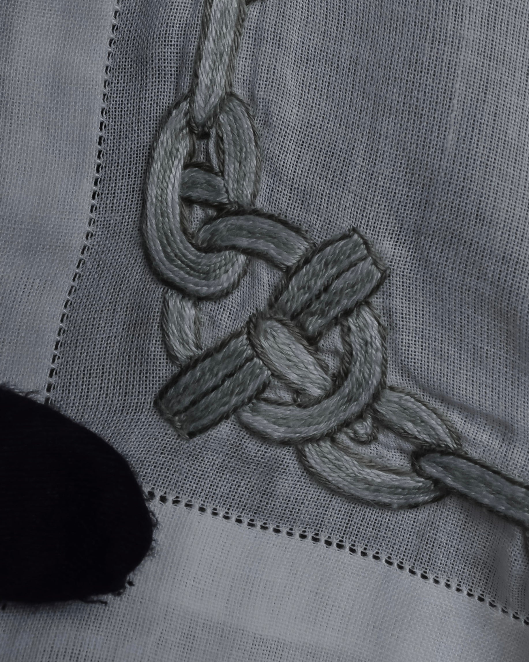 "HERMES" Embroidered knot border cotton scarf