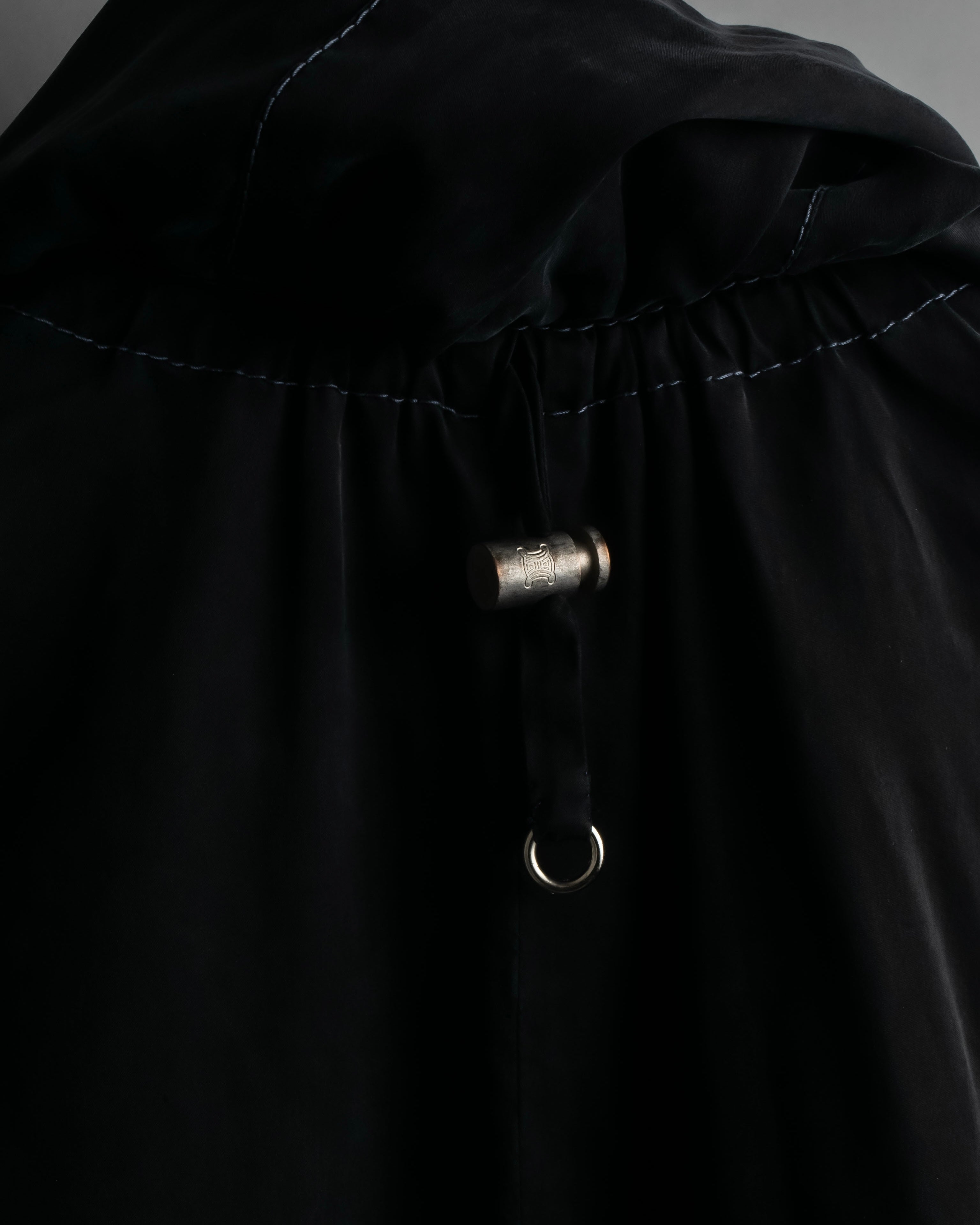 "CELINE" Gathered design hooded double zipper dress