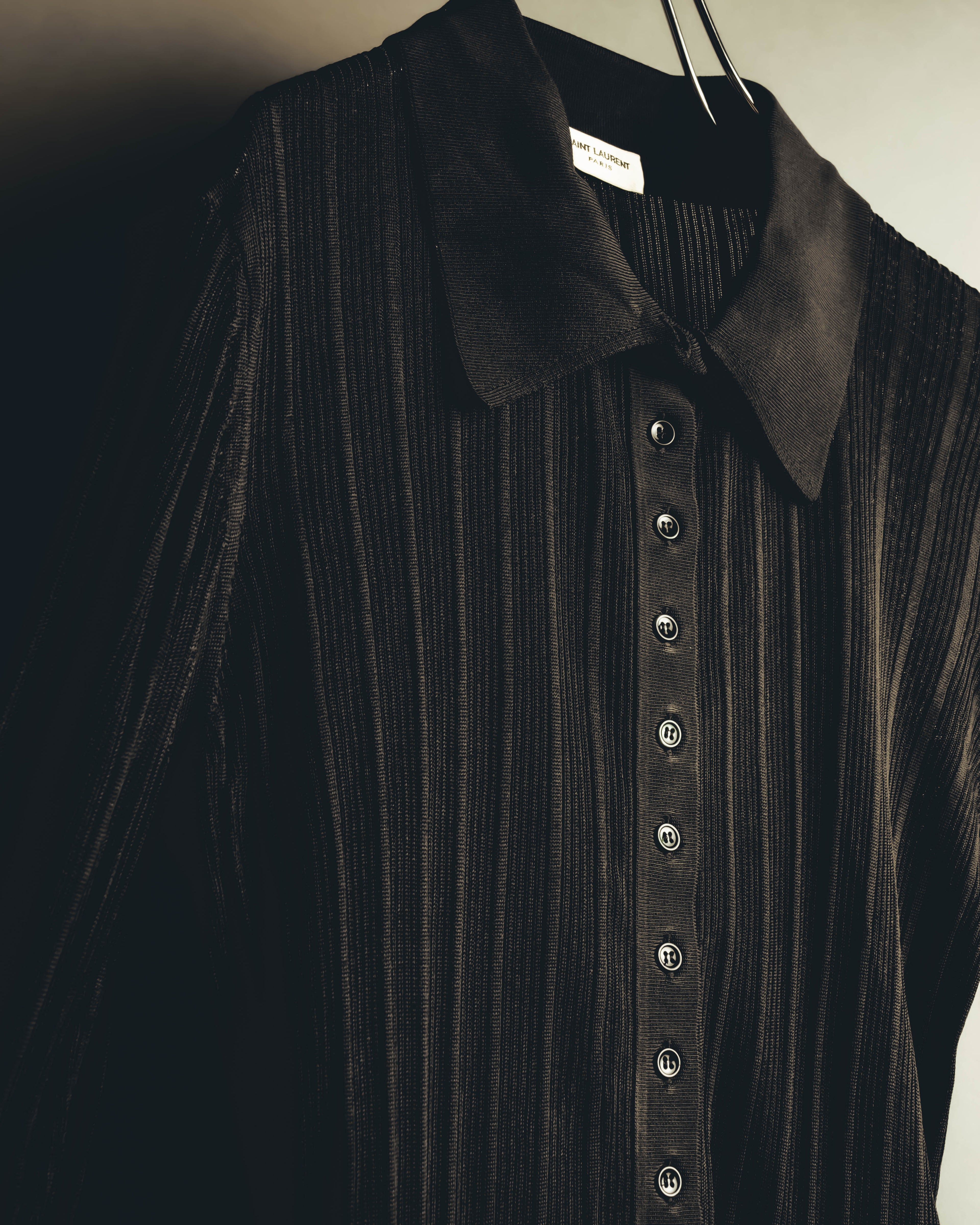 "SAINT LAURENT PARIS" 2020's Sheer ribbed silk blend polo cardigan