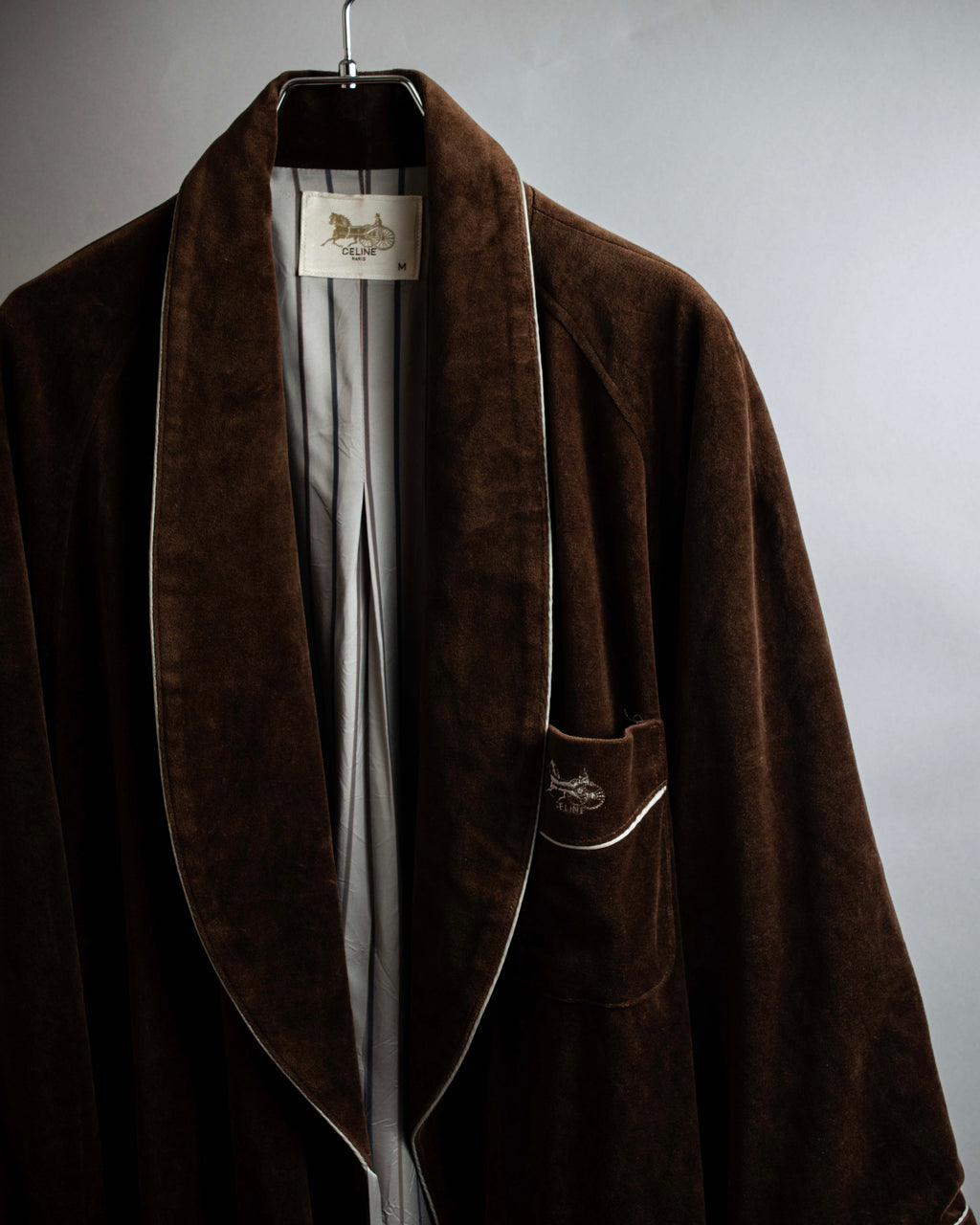 "CELINE" Piping design velour long gown coat