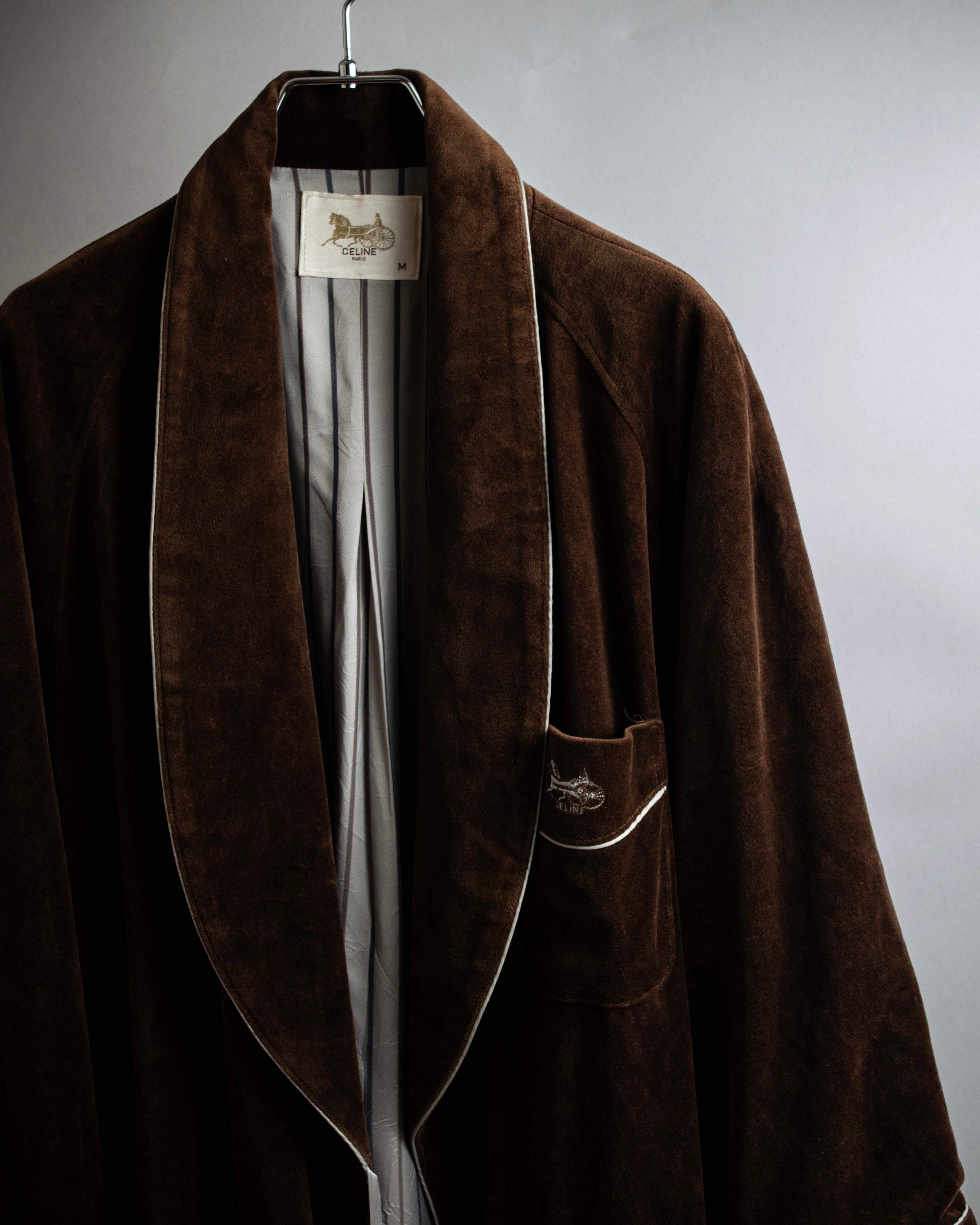 "CELINE" Piping design velour long gown coat