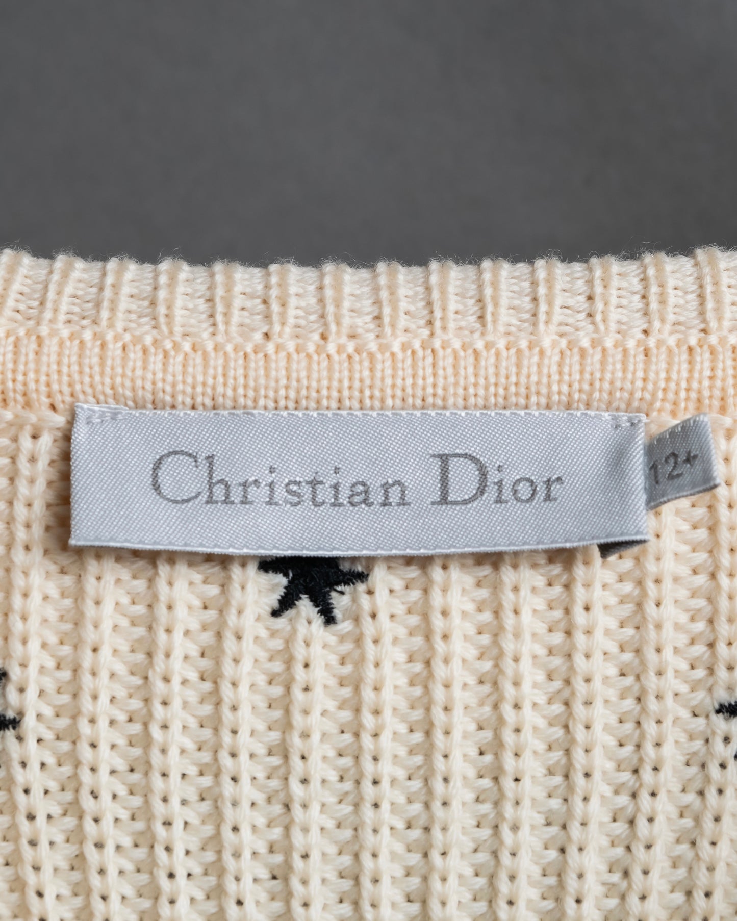 "Christian Dior" Star print frill detail cable knit tunic pullover