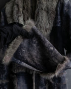 Fur switching design suede long coat