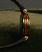 "GUCCI" 80's-90's Sherry line web stripe round watch with roman dial