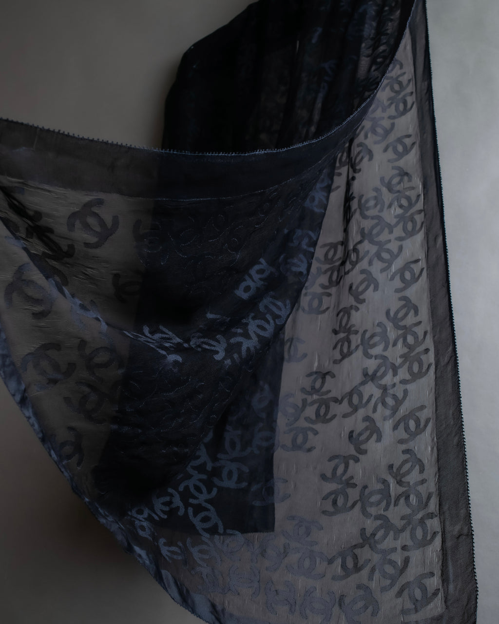"CHANEL" Coco Mark scattered sheer large scarf