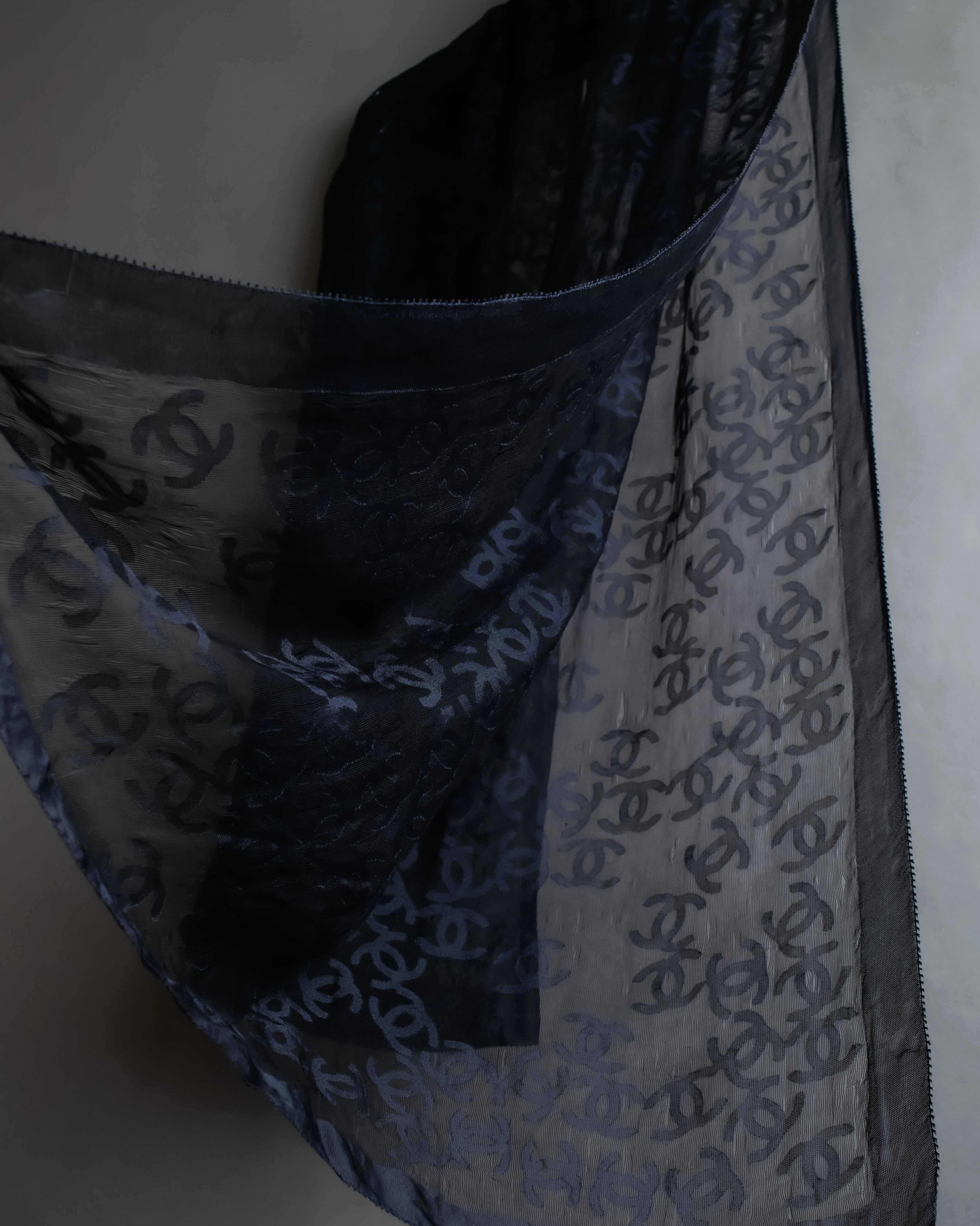 "CHANEL" Coco Mark scattered sheer large scarf