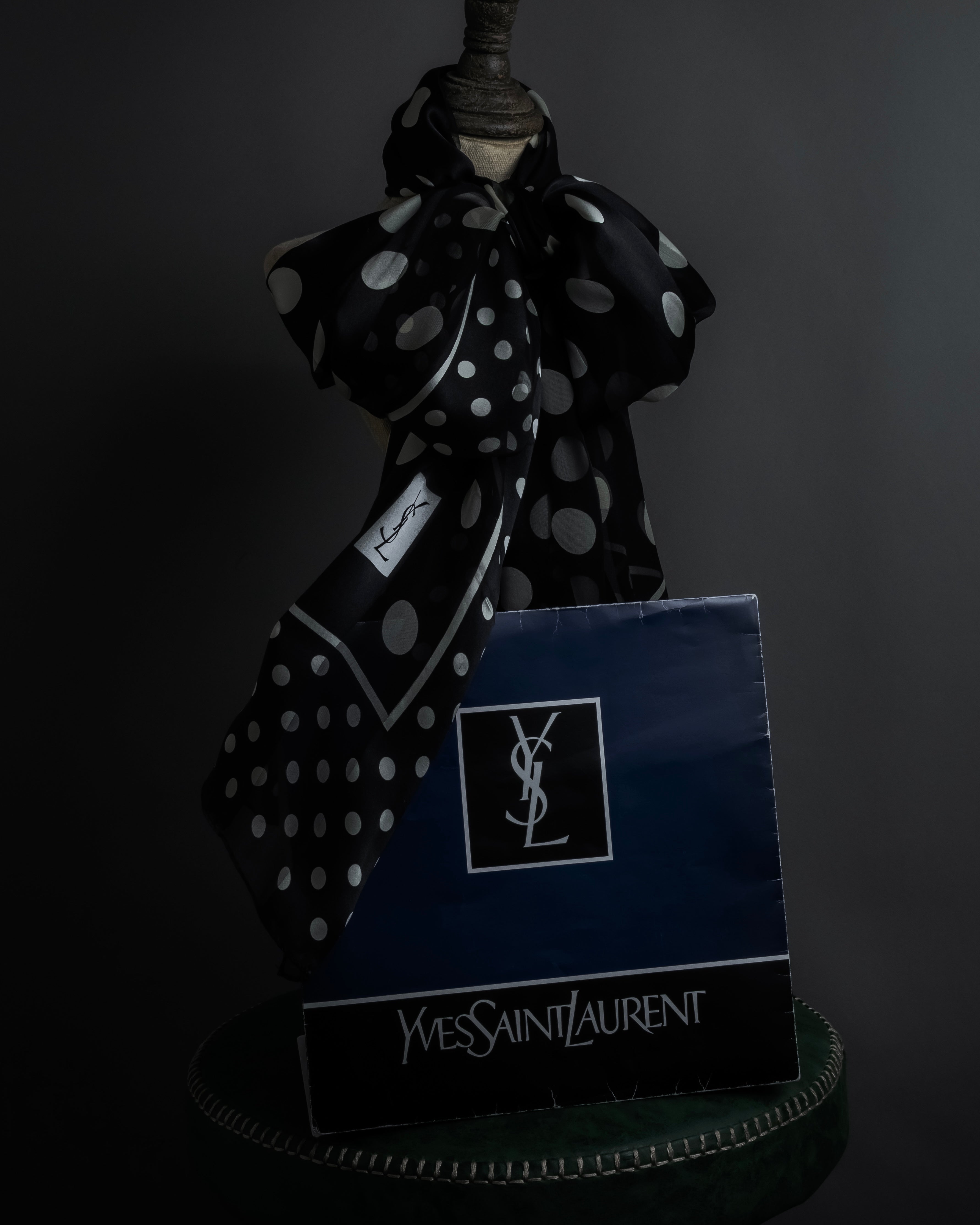 "YVES SAINT LAURENT" Large polka dot silk long scarf