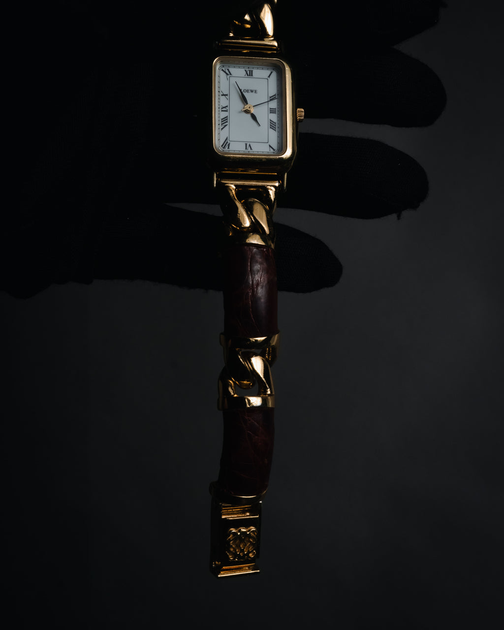 –SPECIAL– "LOEWE" 80’s-90’s Rectangular anagram bangle bracelet watch